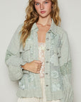 POL Eyelet Flower Pearl Detail Lace Patchwork Shirt