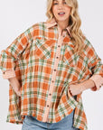 SAGE + FIG Side Slit Plaid Button Down Long Sleeve Shirt