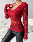 V-Neck Long Sleeve Lace Top