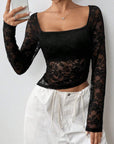 Square Neck Long Sleeve Lace Top