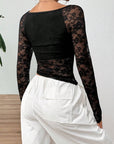 Square Neck Long Sleeve Lace Top