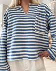 Stripe Chest Pocket Notched Top