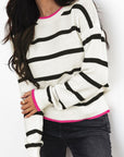 Striped Round Neck Drop Shoulder Sweater