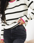 Striped Round Neck Drop Shoulder Sweater