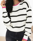 Striped Round Neck Drop Shoulder Sweater