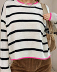 Striped Round Neck Drop Shoulder Sweater