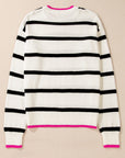 Striped Round Neck Drop Shoulder Sweater