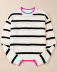 Striped Round Neck Drop Shoulder Sweater