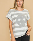 Umgee Peace Sign Patch Striped French Terry T-Shirt