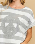 Umgee Peace Sign Patch Striped French Terry T-Shirt