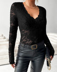 V-Neck Long Sleeve Lace Top