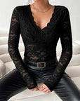 V-Neck Long Sleeve Lace Top