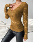 V-Neck Long Sleeve Lace Top