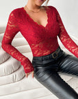 V-Neck Long Sleeve Lace Top