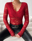 V-Neck Long Sleeve Lace Top