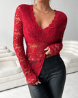 V-Neck Long Sleeve Lace Top