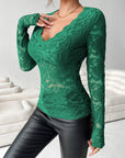 V-Neck Long Sleeve Lace Top