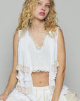 POL Ruffled Open Front Sleeveless Cardigan