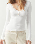 Lace Detail Scoop Neck Long Sleeve Top