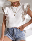 Oh Full Size Ruffled Round Neck Cap Sleeve Top