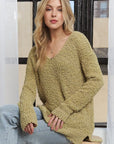 ADORA High-Low Side Slit V-Neck Sweater