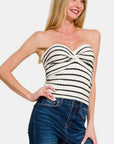 Zenana Twisted Sweetheart Neck Striped Tube Top