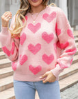 Heart Round Neck Dropped Shoulder Sweater