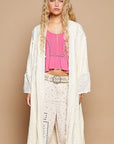 POL Flower Lace Trim Open Front Longline Cardigan