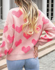 Heart Round Neck Dropped Shoulder Sweater