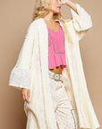 POL Flower Lace Trim Open Front Longline Cardigan