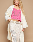 POL Flower Lace Trim Open Front Longline Cardigan