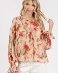 Mittoshop Floral Round Neck Flounce Sleeve Blouse