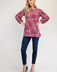 Celeste Full Size Paisley Round Neck Balloon Sleeve Top