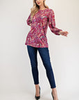 Celeste Full Size Paisley Round Neck Balloon Sleeve Top