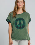 Umgee Peace Applique Round Neck French Terry Top