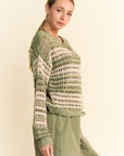 Davi & Dani Contrast Striped Crochet Drop Shoulder Knit Cover Up