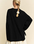 Davi & Dani High-Low Round Neck Drop Shoulder Sweater