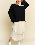 Davi & Dani High-Low Round Neck Drop Shoulder Sweater