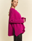 Davi & Dani Ribbed Side Slit V-Neck Sweater