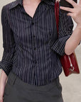 Devine Striped Collared Neck Long Sleeve Shirt