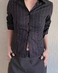 Devine Striped Collared Neck Long Sleeve Shirt