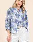 Mittoshop Flower Print Batwing Sleeve Button Down Blouse