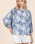 Mittoshop Flower Print Batwing Sleeve Button Down Blouse