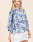 Mittoshop Flower Print Batwing Sleeve Button Down Blouse