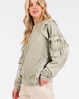 Mittoshop Ruffled Mineral Washed Round Neck Long Sleeve Sweatshirt