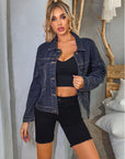 Rosy Brown Collared Neck Dropped Shoulder Denim Jacket Sentient Beauty Fashions Apparel & Accessories