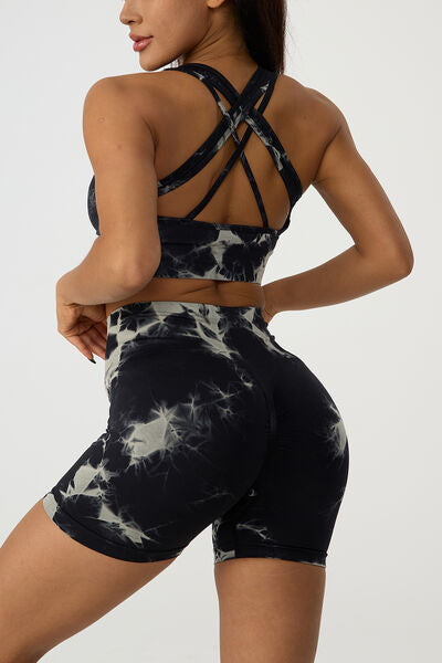 Black Crisscross Printed Tank and Shorts Active Set Sentient Beauty Fashions Apparel &amp; Accessories