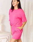Thistle Basic Bae Full Size Soft Rayon Half Sleeve Top and Shorts Set Sentient Beauty Fashions Apparel & Accessories