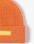 Coral NEWYORK Patch Rib-Knit Cuffed Beanie