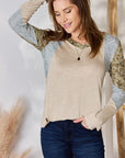 Gray Hailey & Co Colorblock V-Neck Long Sleeve Top Sentient Beauty Fashions Apparel & Accessories